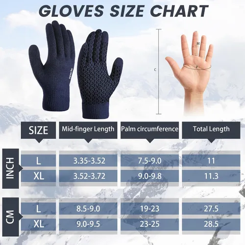 Vista 3 de Trifabricy Guantes de invierno para hombres y mujeres, guantes de lana con forro polar para pantalla táctil, guantes térmicos de invierno cálidos
