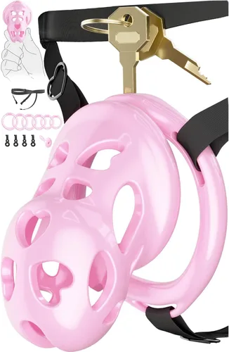 Vista 12 de Chastity Cage - Jaula de castidad para macho, jaula plana de castidad de silicona suave con cinturón de castidad ajustable, bloqueo invisible y 6