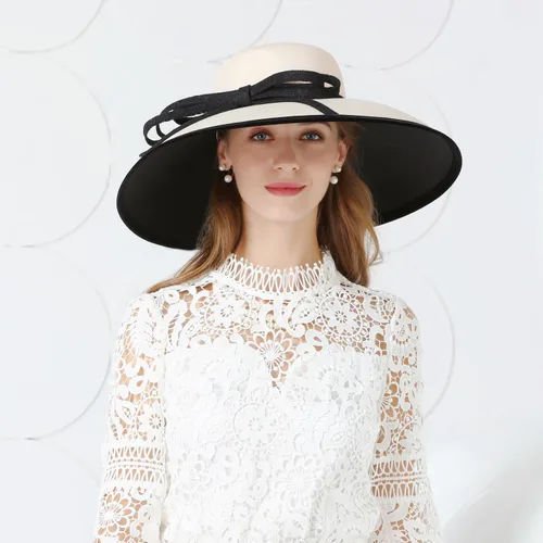 Vista 7 de VINTAGEHAT Celebrity Kentucky Derby Fascinators - Large Brim Hepburn Hats Lace Bowknot Cloche Church Hats for Women