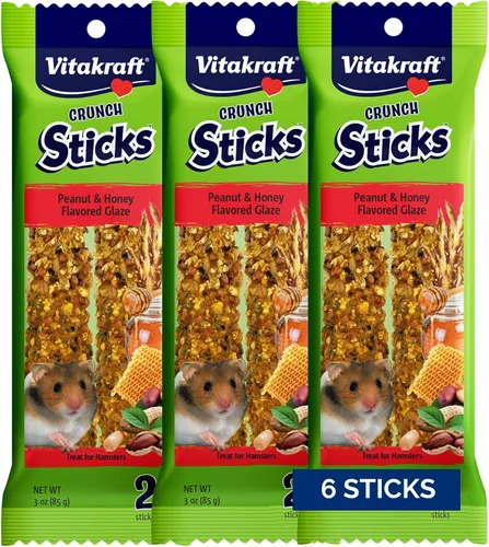 Vista 13 de Vitakraft Crunch Sticks Hamster Treats sabor manzana y miel, paquete de 2 palitos masticables crujientes saludables para hámsters y jerbos - Juguete
