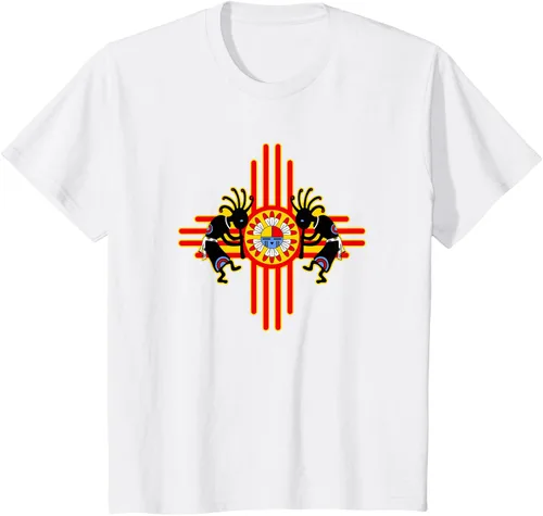 Vista 60 de Native American Kokopelli Kachina Zia Symbol 2 - Camiseta divertida para fanáticos, Negro