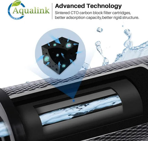 Vista 2 de AQUALINK CTO10, Cartucho de filtro de agua de carbono para toda la casa de 1 micrón, 2.5 x 10 pulgadas para sistema de filtro de agua de encimera