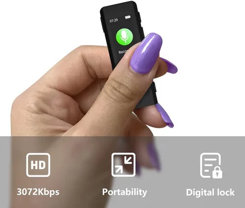 Vista 2 de Grabadora Lavalier de 64GB - Grabadora de voz digital con reproducción ideal para reuniones/conferencias/entrevistas, grabadora mini portátil