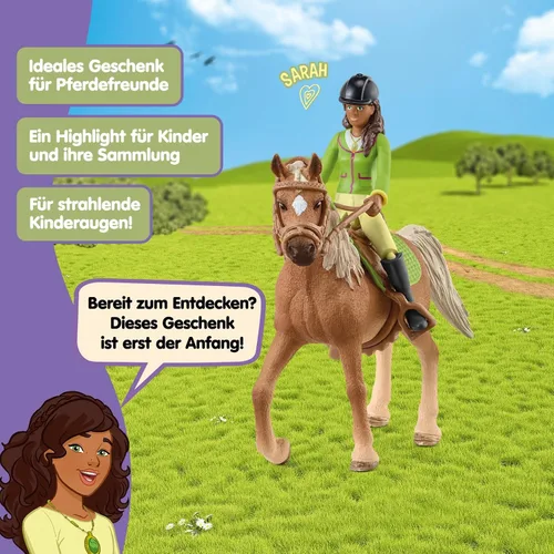 Vista 6 de Schleich Horse Club - Juego de 10 piezas de Sarah and Mystery - Juego de figuras de caballo y jinete con silla de montar y brida extraíbles, figura