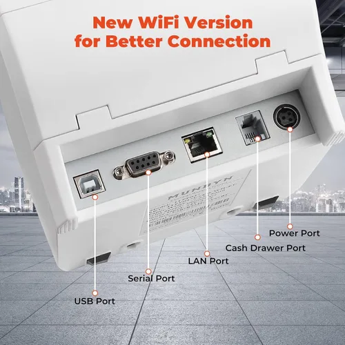 Vista 5 de MUNBYN Impresora térmica de recibos P047 WiFi, 3.150 in, USB/LAN/RS232, Windows/Mac/Linux, compatible con cuadrados, certificado Energy Star, caja