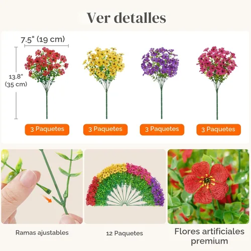 Vista 7 de Lifewit Flores artificiales para exteriores, 12 paquetes de flores falsas de plástico para decoración del jardín del hogar, plantas sintéticas