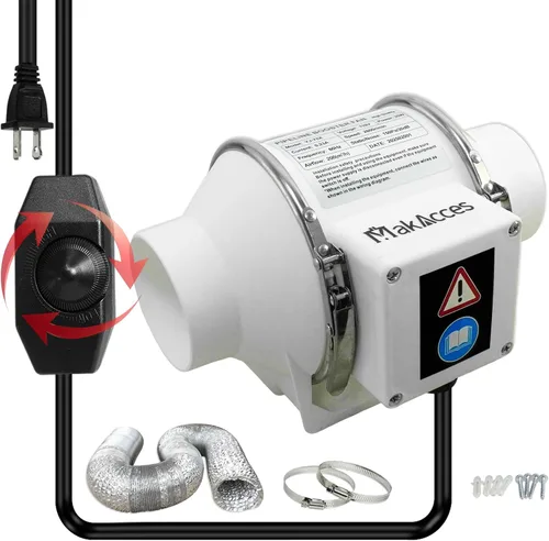 Vista 8 de Ventilador de conducto en línea de 3 pulgadas con controlador de velocidad variable y tubería, extracción de olores de humo eficiente, motor