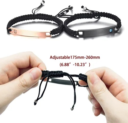 Vista 3 de Pulseras personalizadas con nombre para parejas, pulseras ajustables de acero inoxidable grabadas personalizadas, regalo para hombres, mujeres