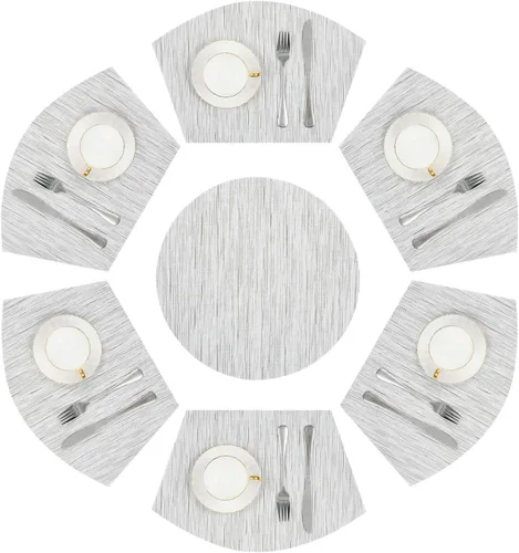 Vista 22 de SHACOS Juego de 5 manteles individuales pequeños en forma de cuña con centro de mesa, resistentes al calor, lavables (5, beige)