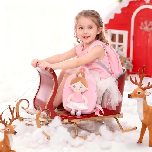 Vista 8 de Gloveleya Mochila para niños pequeños con muñeca de trapo, regalos para bebé, niña ángel rosa