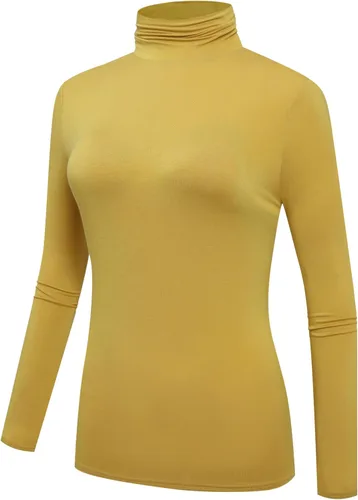 Vista 2 de OThread & Co. Camiseta de manga larga con cuello alto para mujer, capa elástica básica, cómoda, cuello alto