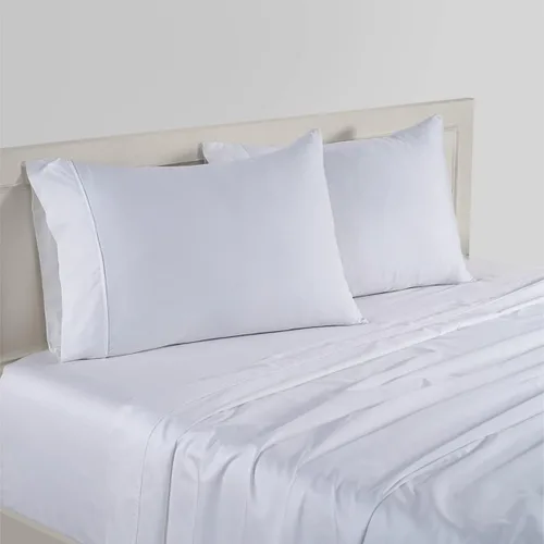 Vista 3 de Juego de ropa de cama de 800 hilos, 4 piezas, 100% algodón egipcio, color blanco, tamaño Queen, juego de ropa de cama de algodón de fibra larga