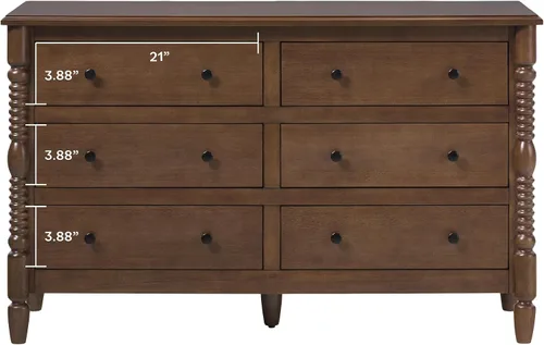 Vista 8 de Walker Edison Vivienne EZ Assembly - Mesitas de noche de madera maciza con 1 cajón y cómoda de 6 cajones, 3 piezas, marrón oscuro