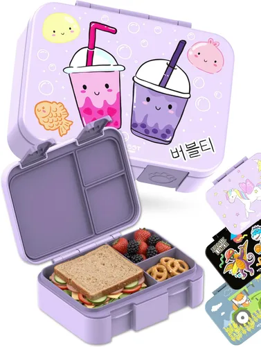 Vista 21 de BEARFOOT Lonchera infantil con compartimentos – Compacta y ligera A prueba de fugas, sin BPA, apta para lavavajillas Diseño dibujado a mano