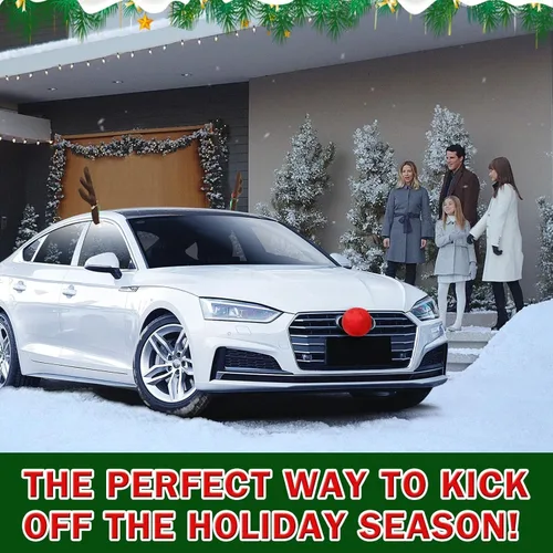 Vista 3 de Cornamenta de Reno de Navidad para Autos - Lindo Kit de Nariz y Cuernos de Rudolph para Auto - Decoraciones de Techos de Navidad para SUV Camioneta