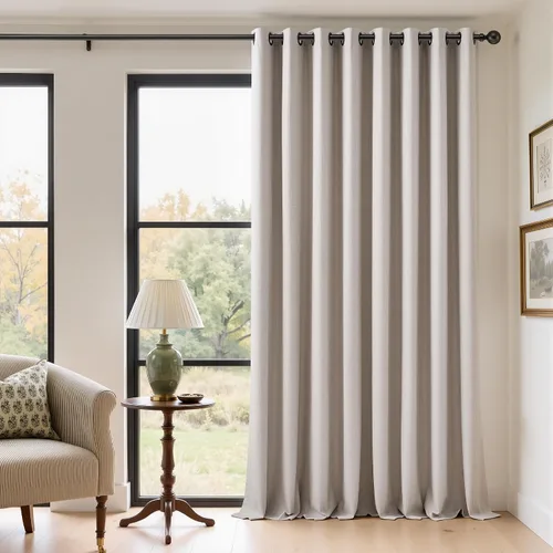 Vista 45 de Cortinas de 100 pulgadas extra anchas 100% opacas marfil con ojales, lino Natural