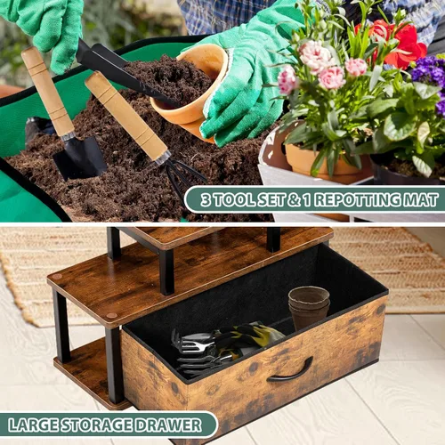 Vista 7 de Soporte para plantas de interior de 7 niveles con ganchos y cajón para colgar, soporte de esquina en forma de jarrón de 68.1 pulgadas de alto