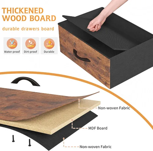 Vista 6 de EnHomee Cómodas altas para dormitorio con cajón, cómodas para dormitorio, cómodas de tela y cómodas para sala de estar, parte superior de madera