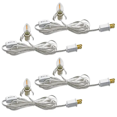 Vista 9 de KGC Cable de Accesorios C7 con 2 Bombillas LED C7 Base Candelabro E12 con Casquillo, Cable Blanco con Interruptor de Encendido/Apagado y Enchufes