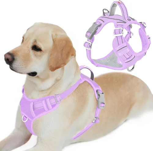 Vista 38 de BARKBAY Arnés Oxford sin tirones para perro con bolsillo para etiqueta de identificación, resistente, reflectante, fácil control para perros grandes