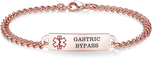 Vista 142 de Pulseras de identificación de alerta médica de 6.5 "-8.5" para mujeres, pulseras de emergencia médica de acero inoxidable, grabado gratuito