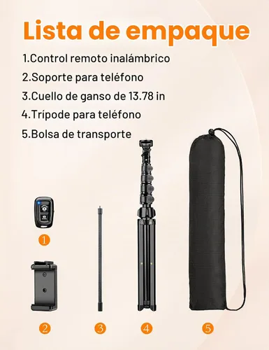 Vista 8 de Soporte de trípode para teléfono, trípode flexible de 84 pulgadas de alto para iPhone con cuello de cisne remoto