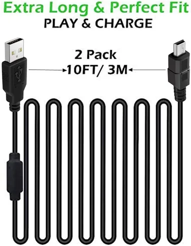 Vista 4 de Paquete de 2 cables de carga para controlador PS3 de 10 pies, USB 2.0 tipo A a Mini B, cable de sincronización para Sony Playstation 3 PS3PS3 SlimPS