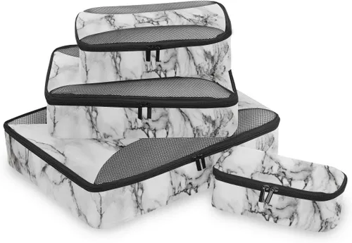 Vista 2 de Juego de 4 cubos de embalaje para equipaje de viaje para hombres y mujeres mármol blanco