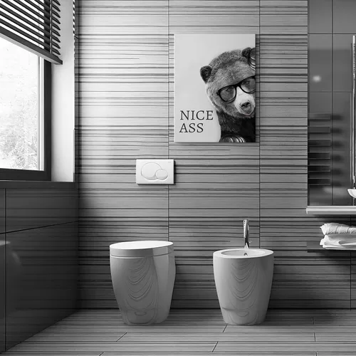 Vista 7 de Kasluolo Decoración de pared de oso para baño, divertida imagen de oso, decoración de pared de granja, pintura en blanco y negro, decoración