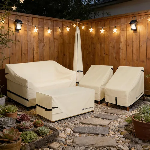Vista 7 de Porch Shield Funda Impermeable para Sofá de Banco de Exterior – Funda para Sofá de Dos Plazas de Patio 56W x 31D x 33H pulgadas, Beige