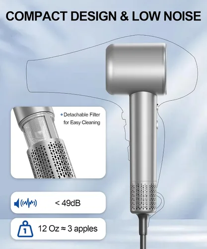 Vista 6 de Secador de pelo, 160000 rpm, secador iónico de alta velocidad con difusor magnético, secador de pelo de secado rápido para mujeres, control