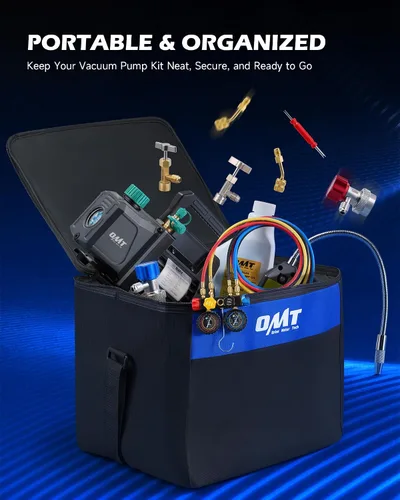Vista 9 de Orion Motor Tech - Bomba de vacío de AC y juego de medidores, bomba de vacío de 1/3 hp, kit de manómetro de 4.5 cfm con detector de fugas, 4