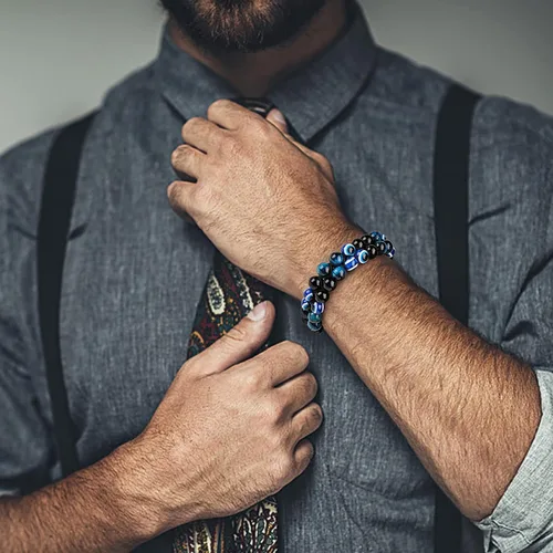 Vista 9 de Pulsera de triple protección, ojo de tigre malvado de ojo y obsidiana negra de 0.315 in, pulsera curativa para hombres y mujeres, pulsera curativa