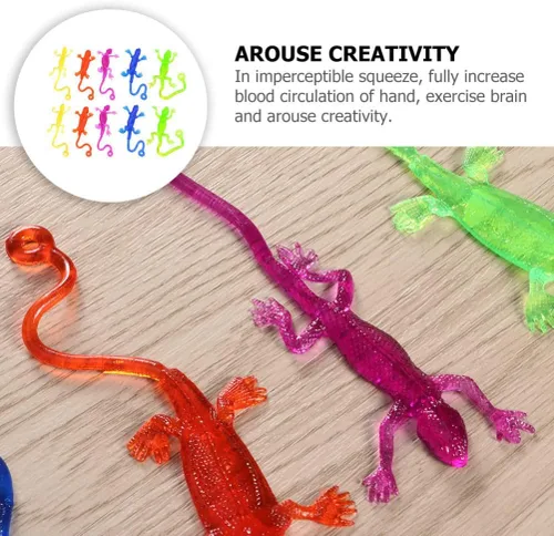 Vista 4 de NUOBESTY 15 piezas de juguetes pegajosos Gecko elásticos lagartos recuerdos de fiesta bolsas de regalo, relleno divertido mini TPR lagarto juguetes