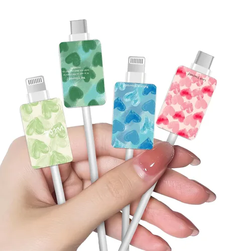 Vista 26 de Bonito protector de cable floral para cargador de iPhone, patrón de lavanda, camelia, girasol, ramo de flores, encaje, cerezo en flor, set de 6