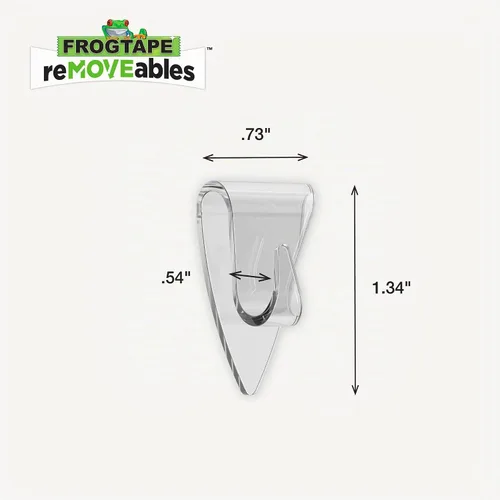 Vista 3 de FrogTape reMOVEables - Mini ganchos adhesivos para colgar, 18 ganchos transparentes y 24 tiras adhesivas, clips de interior sin daños para luces