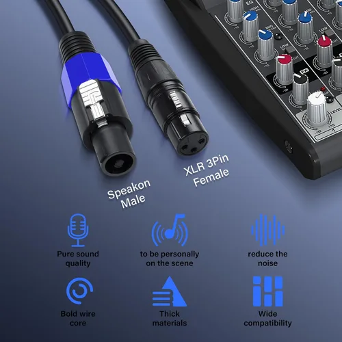 Vista 2 de SinLoon Cable Speakon a XLR de 3 pines 22AWG macho a hembra cable de extensión de audio con bloqueo giratorio para amplificador Pro DJ PA Stage