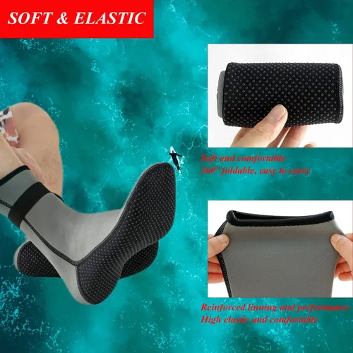 Vista 5 de Calcetines de neopreno de 0.118 pulgadas (0.118 in), calcetines térmicos antideslizantes para buceo, botines de agua para natación, deportes