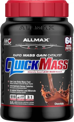 Vista 7 de ALLMAX QUICKMASS, Vainilla, catalizador de ganancia rápida de masa de 10 libras, hasta 2.26 oz de proteína por porción, proporción 3:1