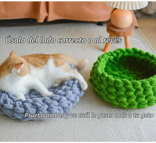 Vista 5 de Cama nido para gatos, tejida a mano, lavable, redonda, gatito cueva (blanco nube, L)