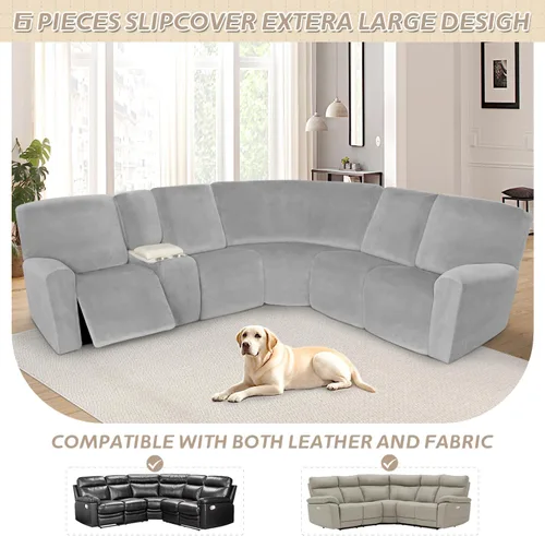 Vista 546 de Arfntevss Fundas de sofá seccional reclinable de terciopelo, Funda de sofá seccional de esquina para sofá reclinable, Funda elástica suave