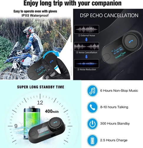Vista 5 de FreedConn TCOM-SC - Auriculares de comunicación con Bluetooth para casco de motociclista, Negro