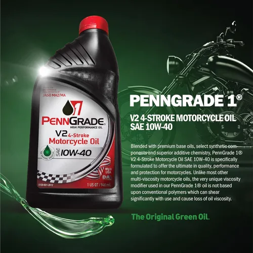 Vista 2 de PENN GRADE 1, 71566, V2 Aceite de motocicleta de 4 tiempos SAE 10W-40, 1 cuarto de galón (paquete de 12)
