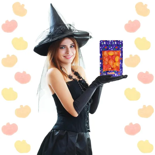 Vista 4 de Fruidles Dulces de calabazas de otoño, gomitas de sabores de frutas surtidos, aptas para alérgicos, sin OMG, sin edulcorantes artificiales (1 libra)