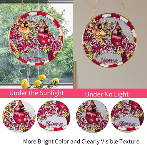 Vista 4 de Atrapasoles cardenal para colgar ventanas de vitrales para mujeres, mamá, pájaros rojos, atrapasoles, adorno colorido, regalo para amantes