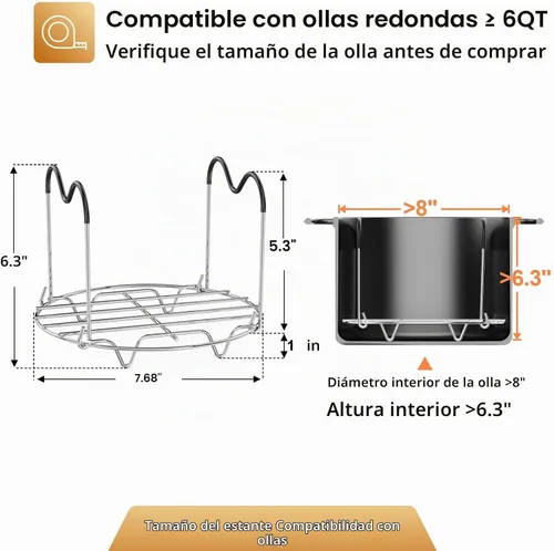 Vista 2 de GSlife - Estante de vapor para olla instantánea con mango de silicona - Accesorios de olla instantánea de acero inoxidable, estante de vapor