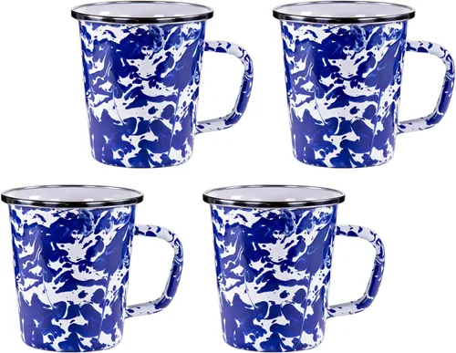 Vista 7 de Golden Rabbit Enamelware Latte Coffee or Tea Mugs, 16 ounce, Americana, Set of 4
