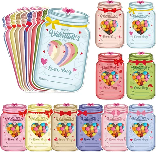 Vista 8 de Juego de 30 tarjetas de regalo para el día de San Valentín, tarro de San Valentín, kit de manualidades con calcomanías de corazón, haz tu propia
