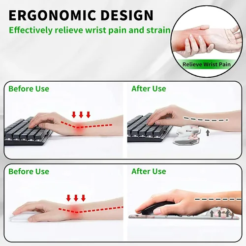 Vista 3 de Juego de reposamuñecas para teclado y mouse ergonómico para juegos (con bonitos posavasos) con espuma viscoelástica y base antideslizante, fácil