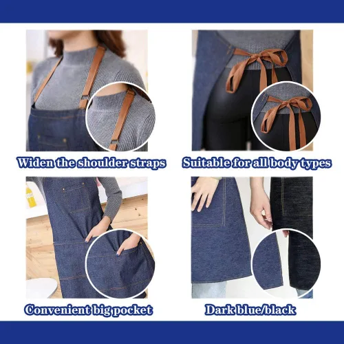 Vista 4 de Delantal de mezclilla con múltiples bolsillos unisex ajustables para cocina, manualidades, cocina